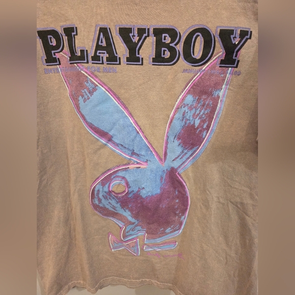 Pop Art Rabbit Head T Shirt Men Small Tan PLAYBOY 1986 Logo - Picture 3 of 4